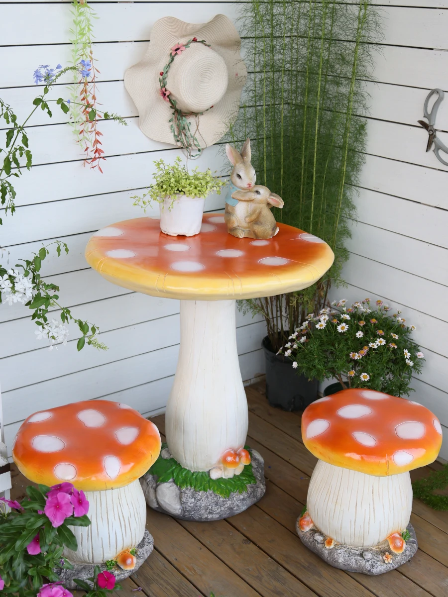 

Mushroom outdoor courtyard table and chair outdoor garden set combination online celebrity creative leisure kindergarten balcony