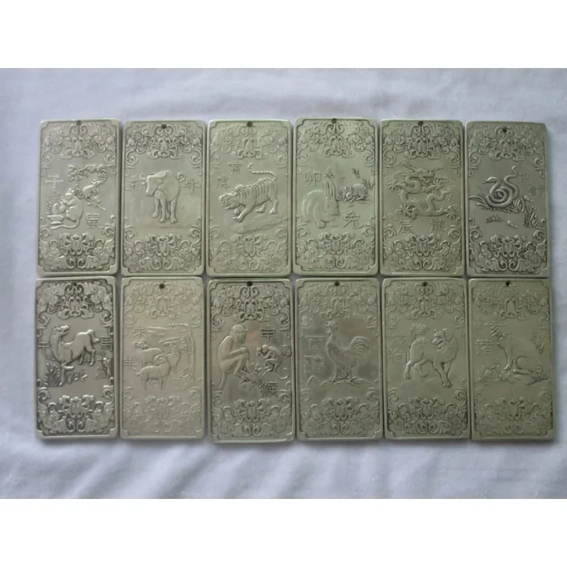 

Copper Brass craft Old Chinese Twelve Zodiac Tibet Silver Bullion thanka statue/Sculpture amulet 12piece/lot