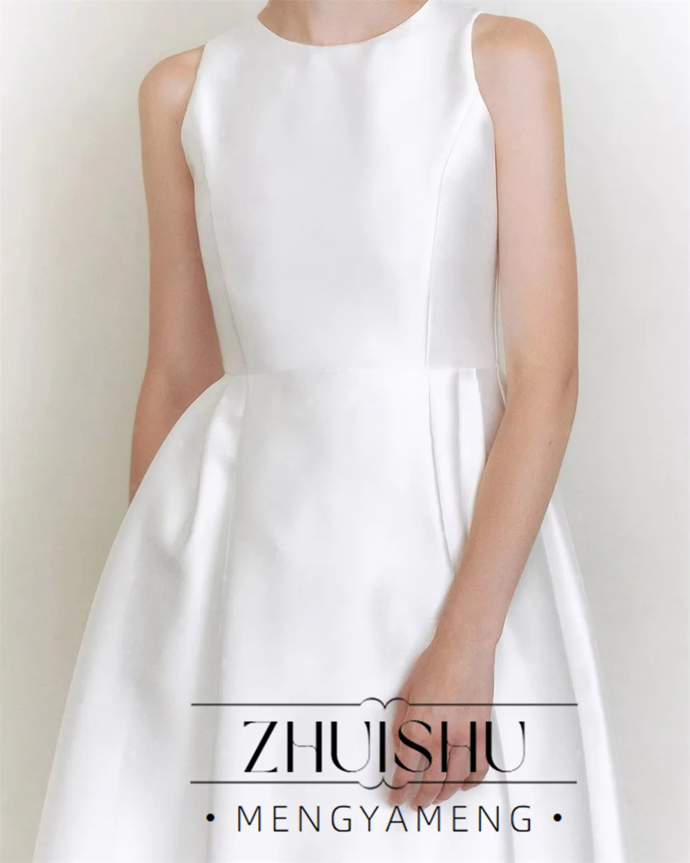 O-Neck Sleeveless Satin Korean Wedding Dresses Floor-Length Bridal Gown Customized A Line Outdoor Photo Shoot Gown 2026