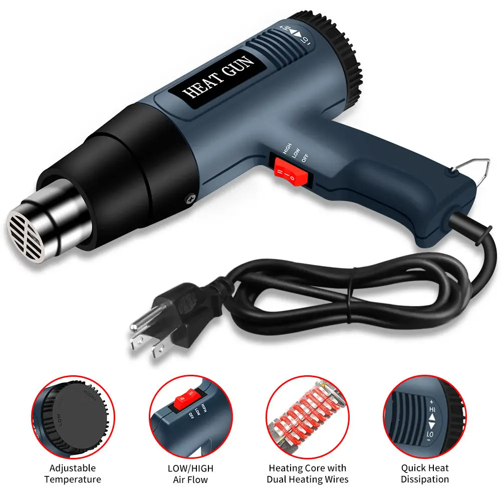 2000 Watts Variable Temperature Range 122~1112 Fahrenheit Degree Hot/Cold Air Heat Gun for Industrial and Home