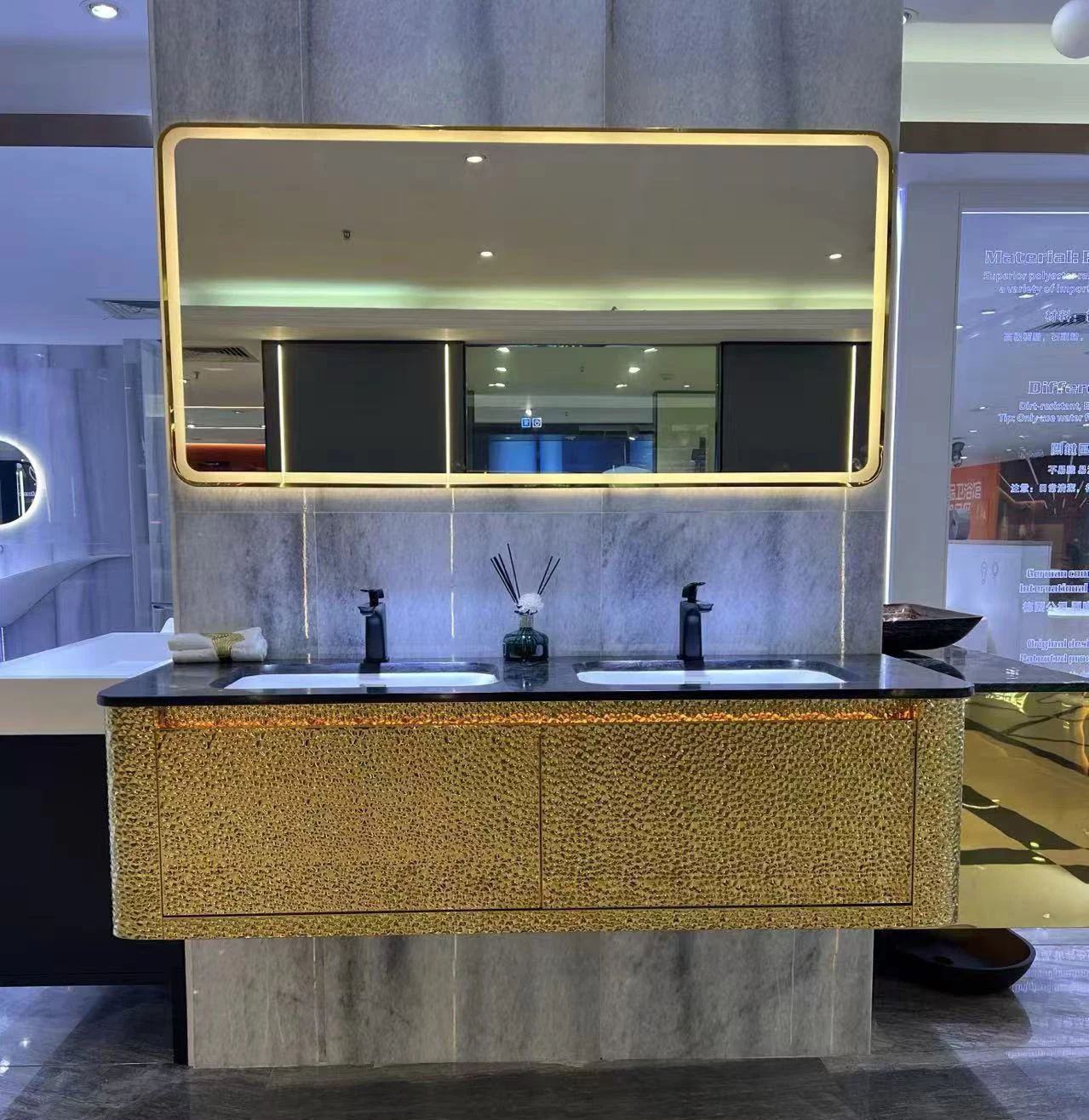 Luxury Gold Bathroom Vanity Wash Cabinet Marble Top Bathroom Cabinet Bathroom Vanity With Sink 36 Inch Customizable