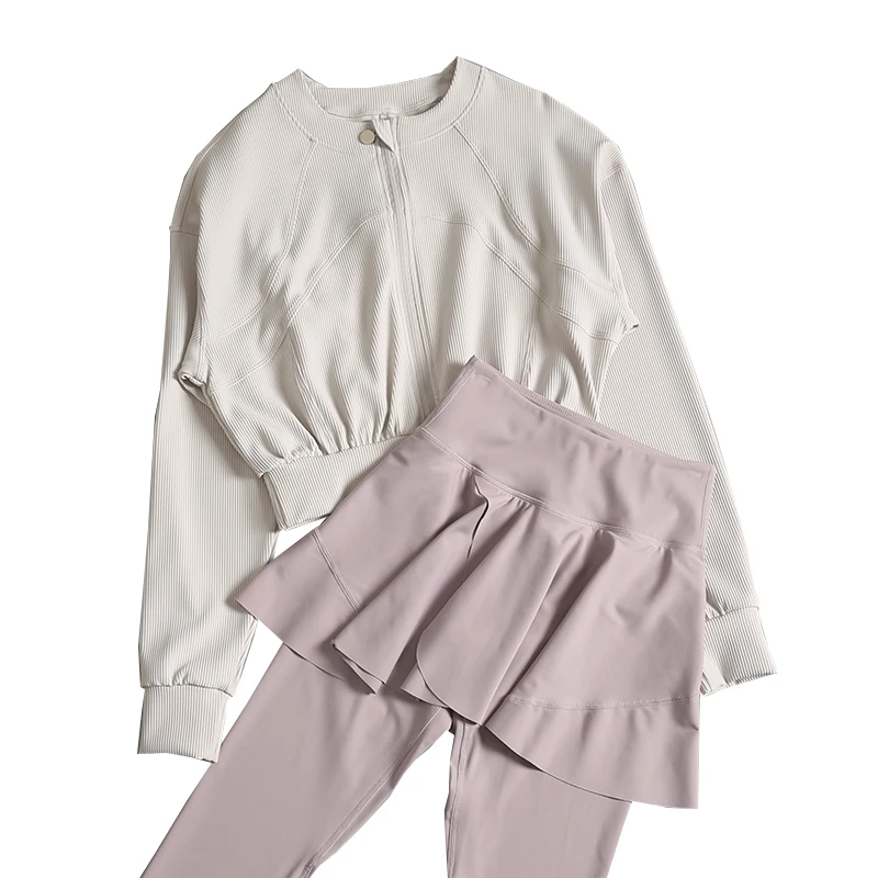 Traje deportivo de manga larga para mujer, otoño e invierno, de gama alta, delgado y delgado, informal, de nicho, Pilates, yoga, deportes para correr