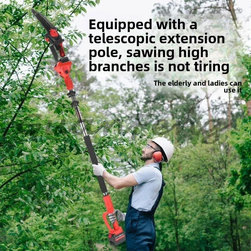8-Inch Rechargeable Telescopic High Branch Chain Saw, Electric Extension Rod Trimmer Saw, Cordless High-altitude Logging Saw