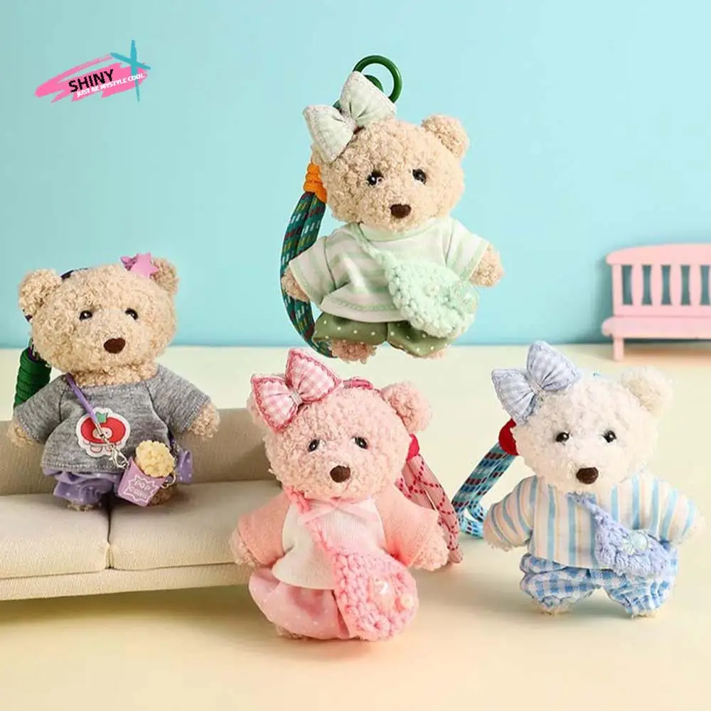 

Crossbody Bag Shape Hoodie Bear Keychain Doll Clothing Dress Up Plush Bear Key Ring Hanging Rope Cartoon Stuffed Animal Pendant