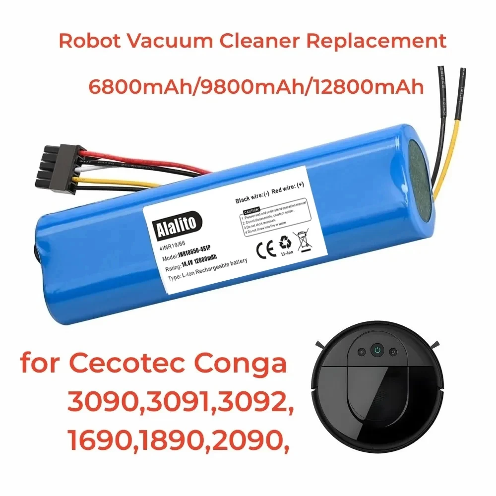 Batería de repuesto para Robot aspirador,14,4 V,12800mAh, accesorios para CECOTEC CONGA 3090, 3091, 3092, 1690, 1890, 2090, 2290