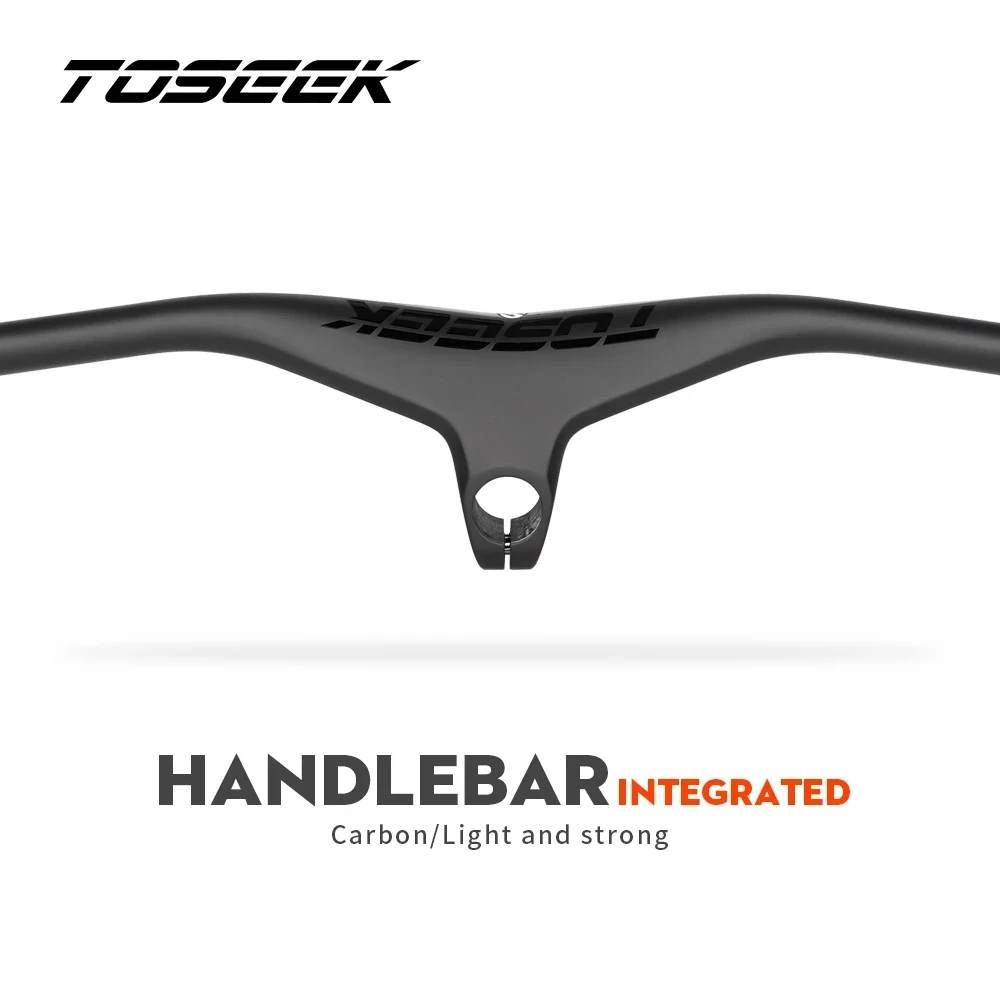 TOSEEK-Integrated Handlebar for Mountain Bicycle, 17 ° Carbon Fiber, One-shaped Handlebar and Stem, Bike Parts, 28.6mm