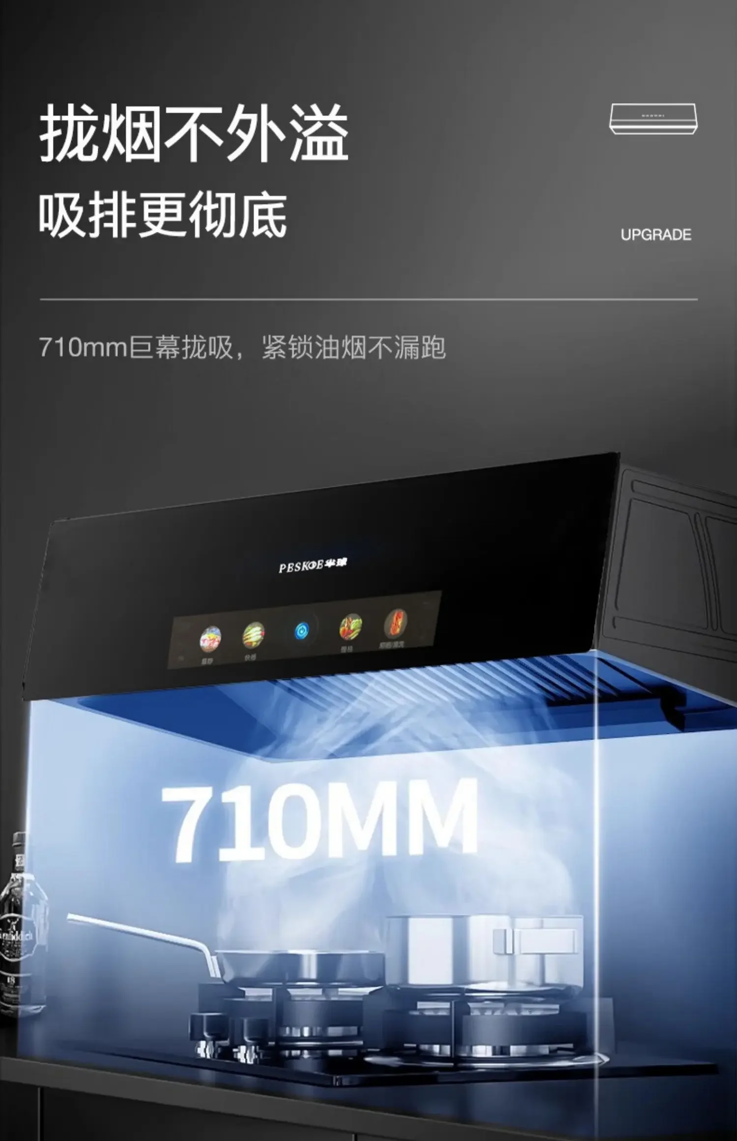 220V Peskoe Range Hood Powerful Suction Top Mounted Kitchen Extractor for Home Use