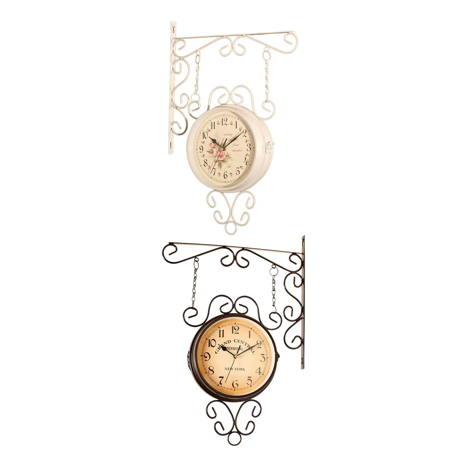 

Double Side Wall Clock 12 Hour Display Silent Sweep Non Ticking Wall Decor Retro Design for Porch Garden Hallway Patio Office