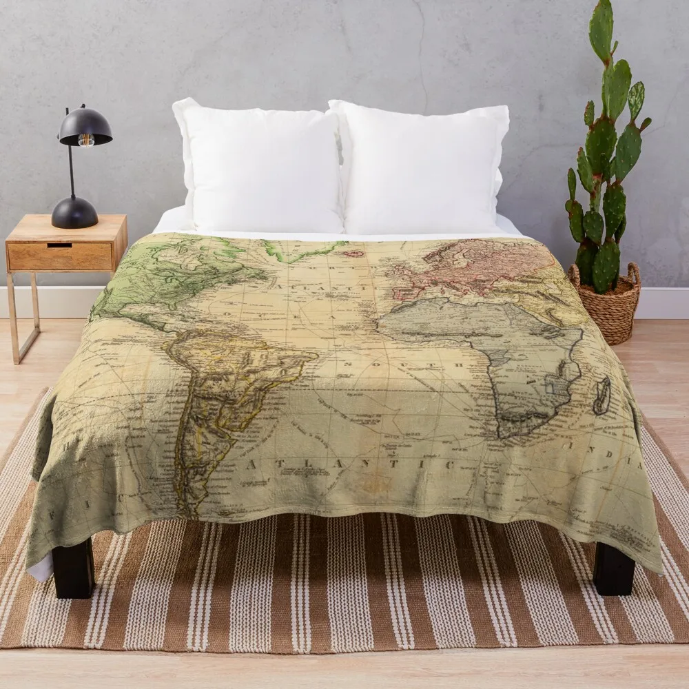 

Vintage Map of The World (1831) Throw Blanket Soft Plaid For Baby Blankets