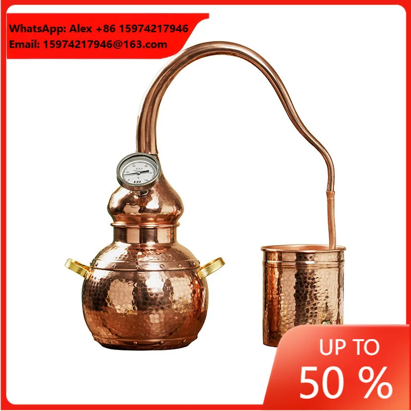 Premium Copper Alembic Still With Thermometer, Home Distillation Equipment For Making Essential Oil And Alcohol