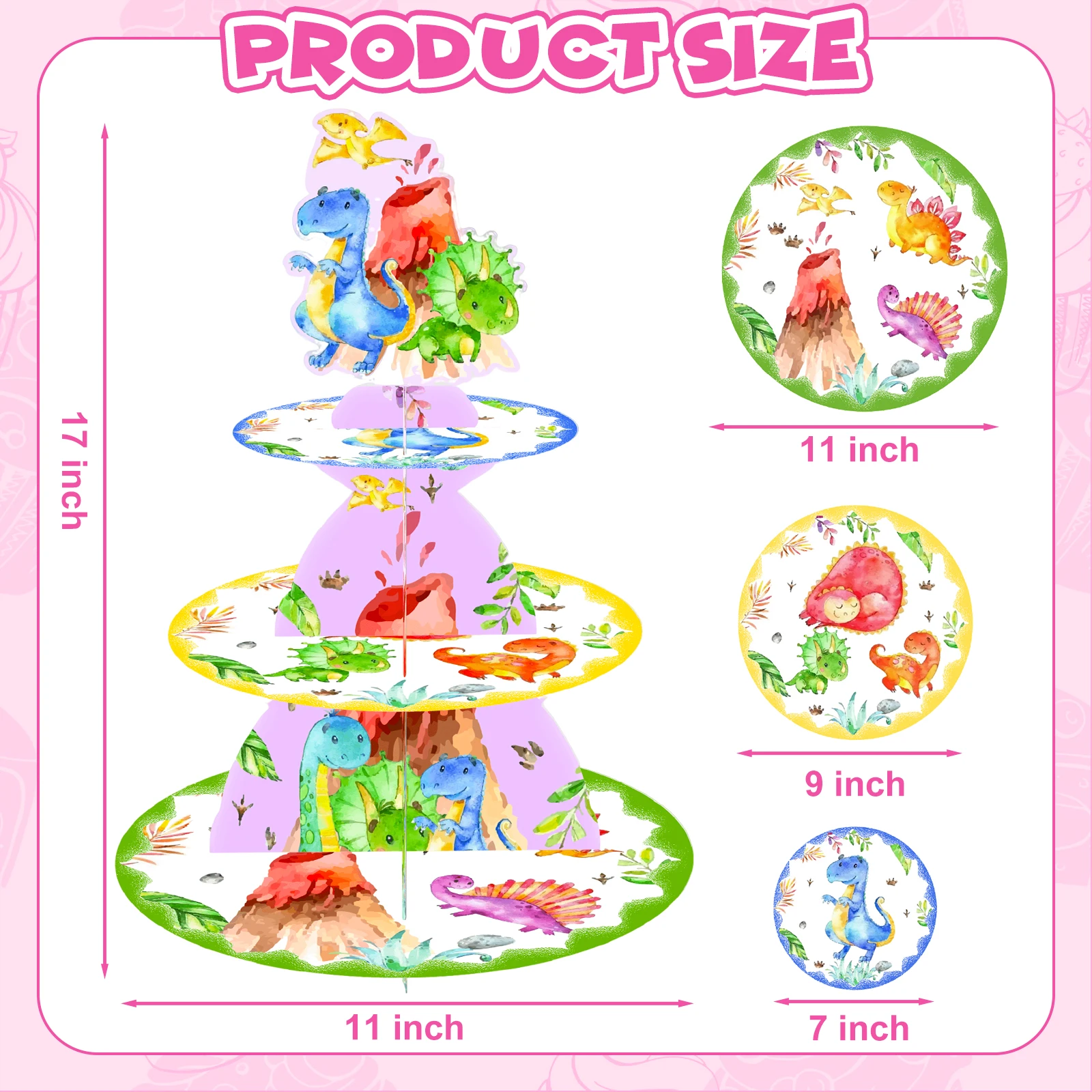 Support à cupcakes dinosaure, décorations de fête d'anniversaire à 3 niveaux pour enfants, garçons et filles, thème dinosaure, présentoir à cupcakes en carton S