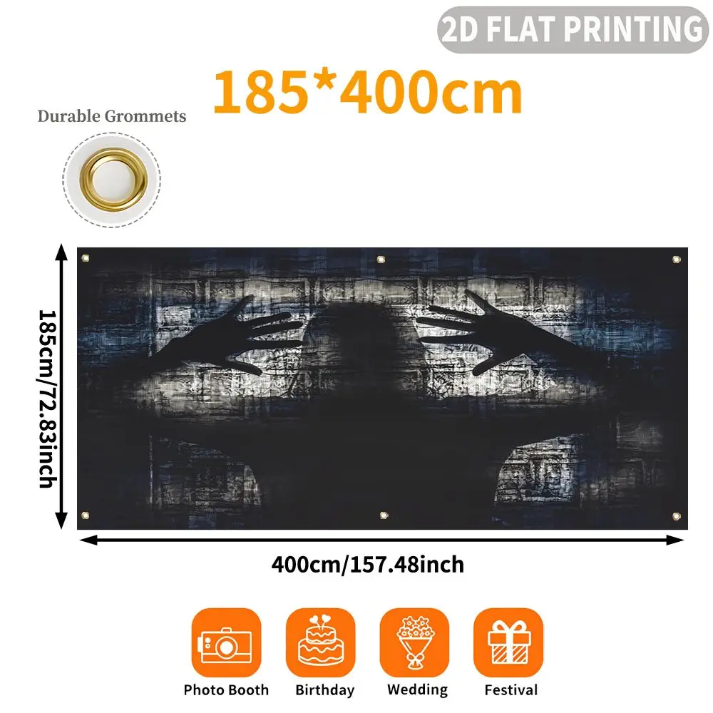 1pc 2D FLAT Halloween Party Garage Banner, Silhouette Hands Against Textured Wall Pattern, No Power Need, for Garage Door Decor
