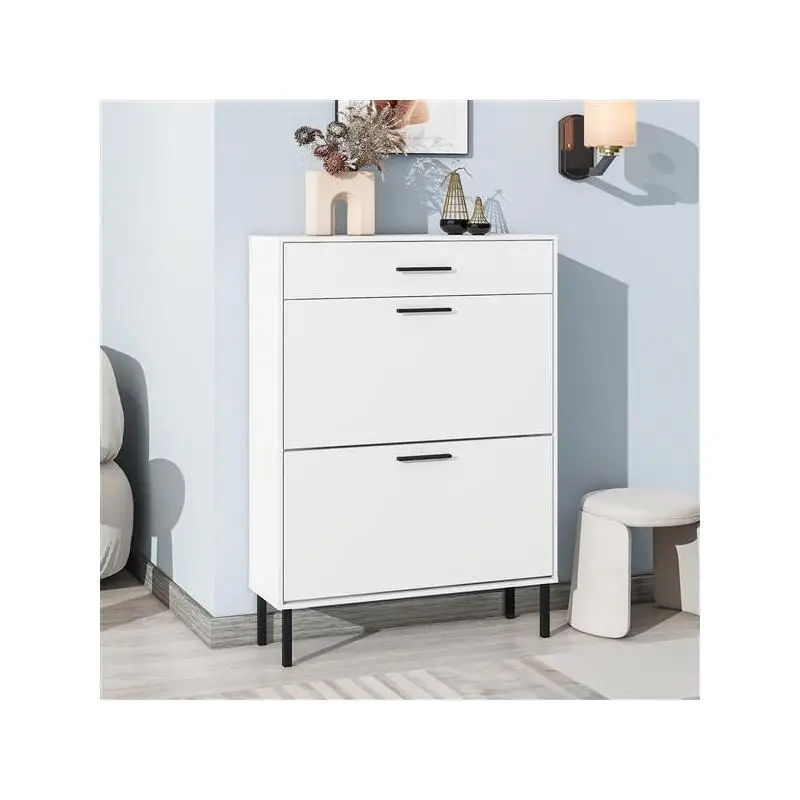 منظم رف تخزين الأحذية قائم بذاته مع أدراج وأرجل معدنية، وخزانة أحذية حديثة للمدخل مع درجين قابلين للطي لـ