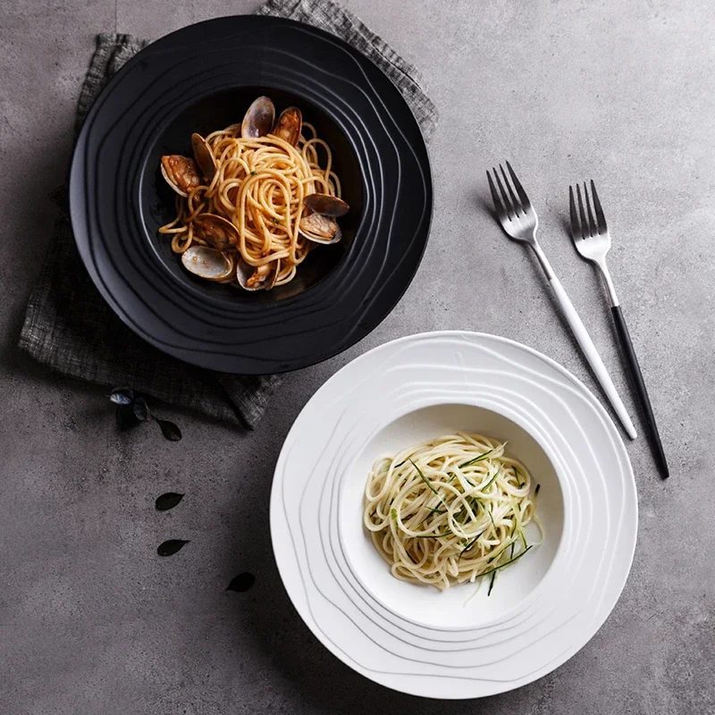 Ceramic Round Shape Ripple Plates Dinner Sets Large Capacity Large Plate Dessert Soup Plate Spaghetti Table Tableware Services