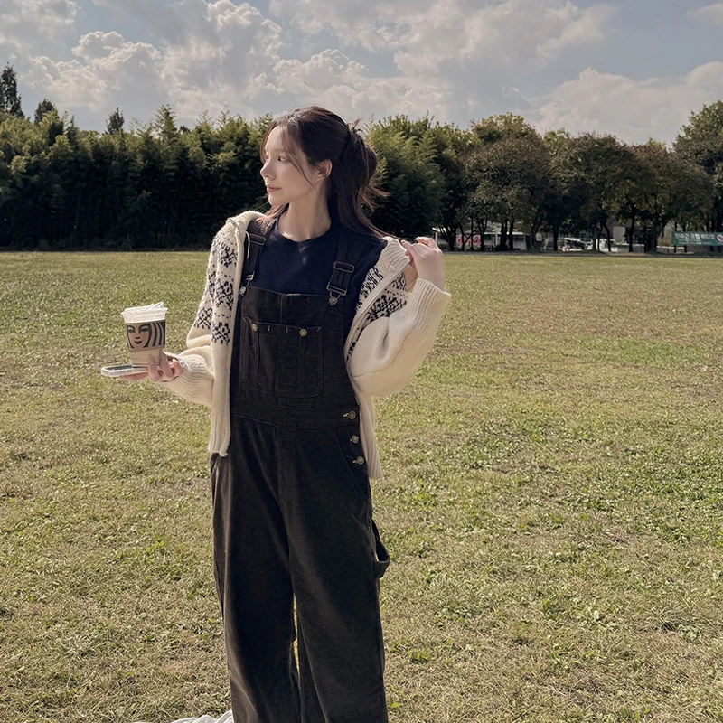 

Вельветовые широкие брюки в стиле ретро, женские осенне-зимние повседневные свободные модные комбинезоны с нагрудником, длинные брюки с высокой талией