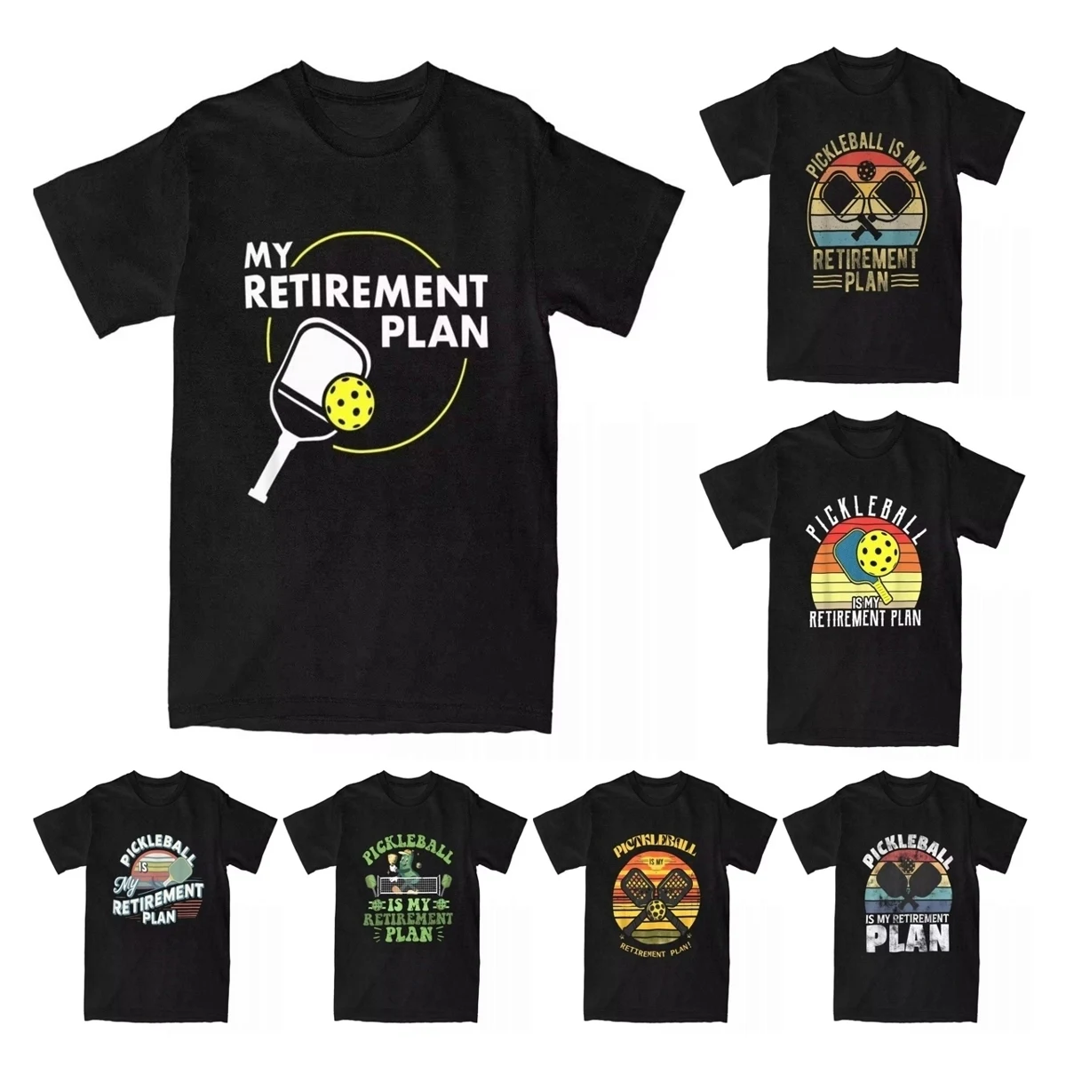 Men T-Shirts My Retirement Plan Funny Pickleball Slogan Gift Novelty Cotton Tees Retired Pickle Ball T Shirt Clothes Plus Size