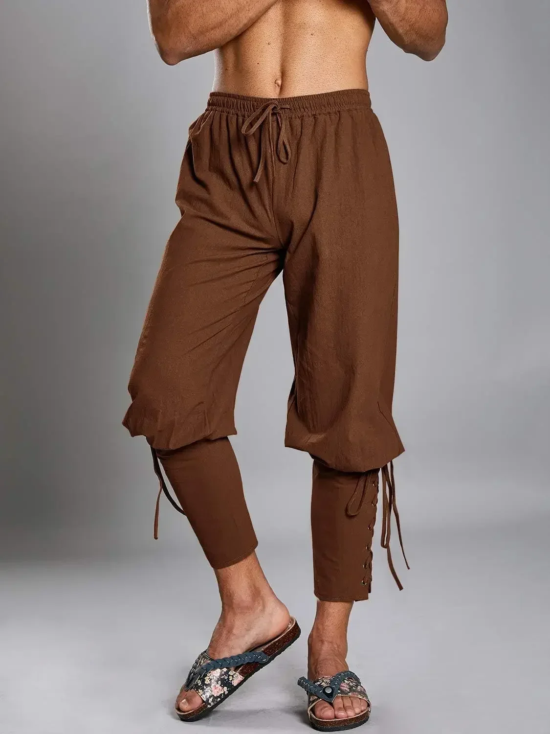 1Makkrom رجل القرون الوسطى الكاحل السراويل القراصنة زي الدانتيل يصل مدبب النطاقات عصر النهضة الملاح هالوين بنطلون #3