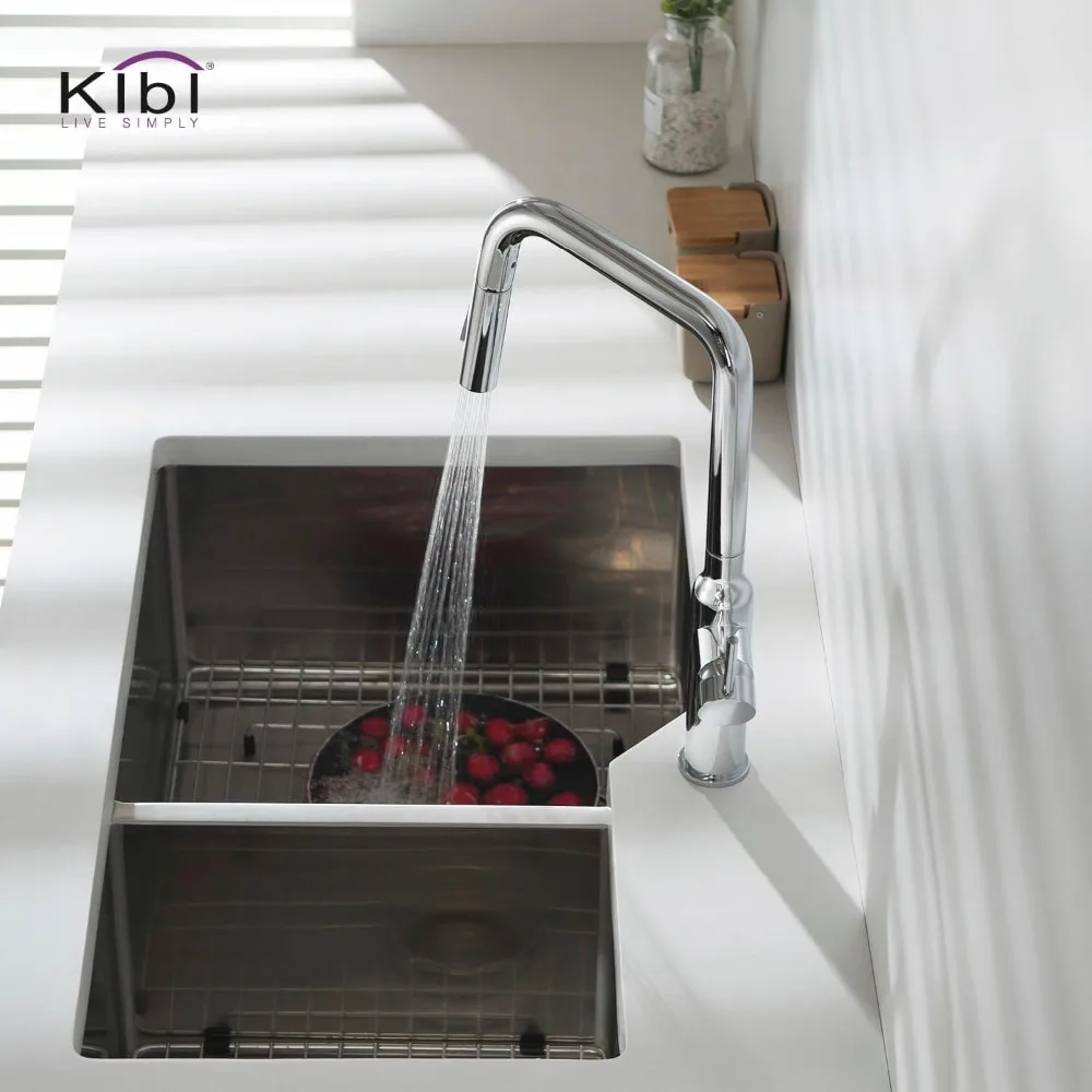 Keran Dapur High-Arc Pull-Down dengan Spout Putar 360 Derajat dan Konstruksi Kuningan Solid - Desain Tuas Tunggal untuk Kemudahan yang Lebih Baik