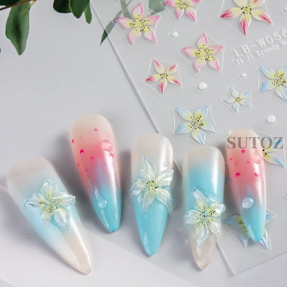 Laser Hawaiian Flower Nail Art Stickers viola Cherry Blossom Design petali lucidi cursori per foglie Charms Manicure decori LEBLB-W056