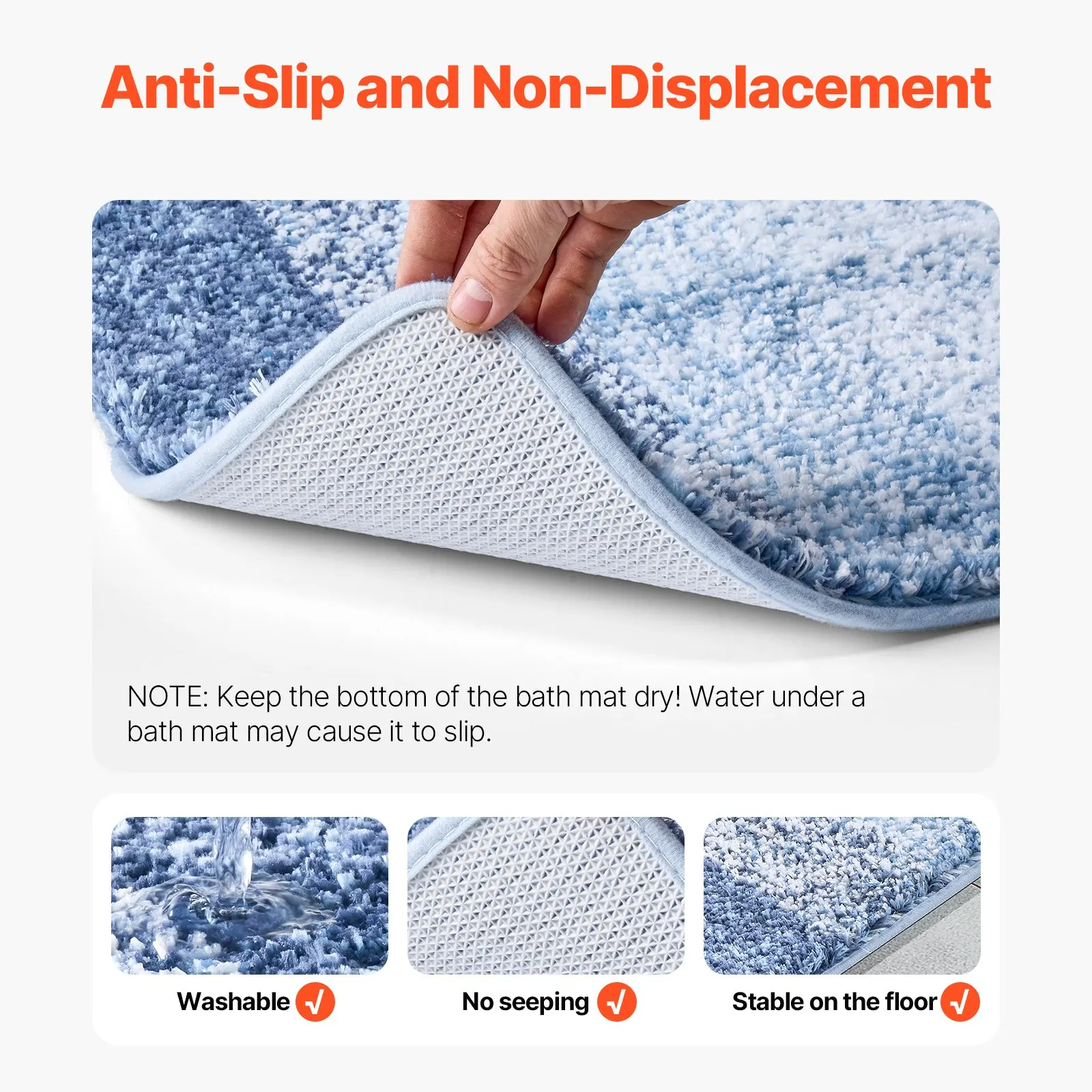 Bathroom Rug Absorbent Soft Bath Mat Machine Washable Quick Dry Non-Slip