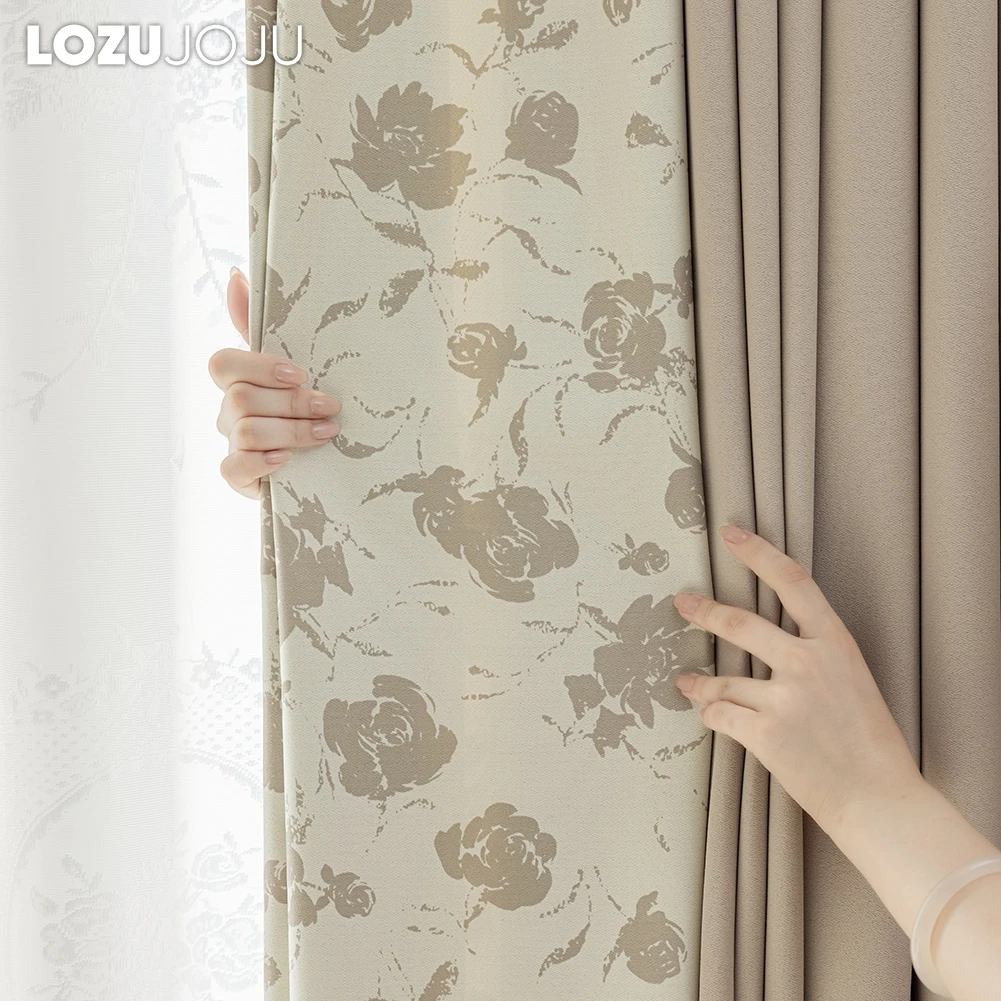 LOZUJOJU High Quality Window Shading Blackout Printed Flower Curtain Village Style Bedroom Home Decorative 1PC