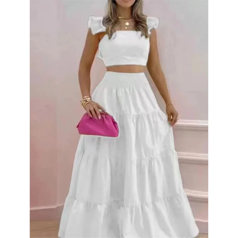 2025 جديد مثير الصلبة اثنين دعوى المرأة موضة عادية فضفاض فستان ماكسي 2 قطعة مجموعة الإناث أنيقة HBear البيت 002