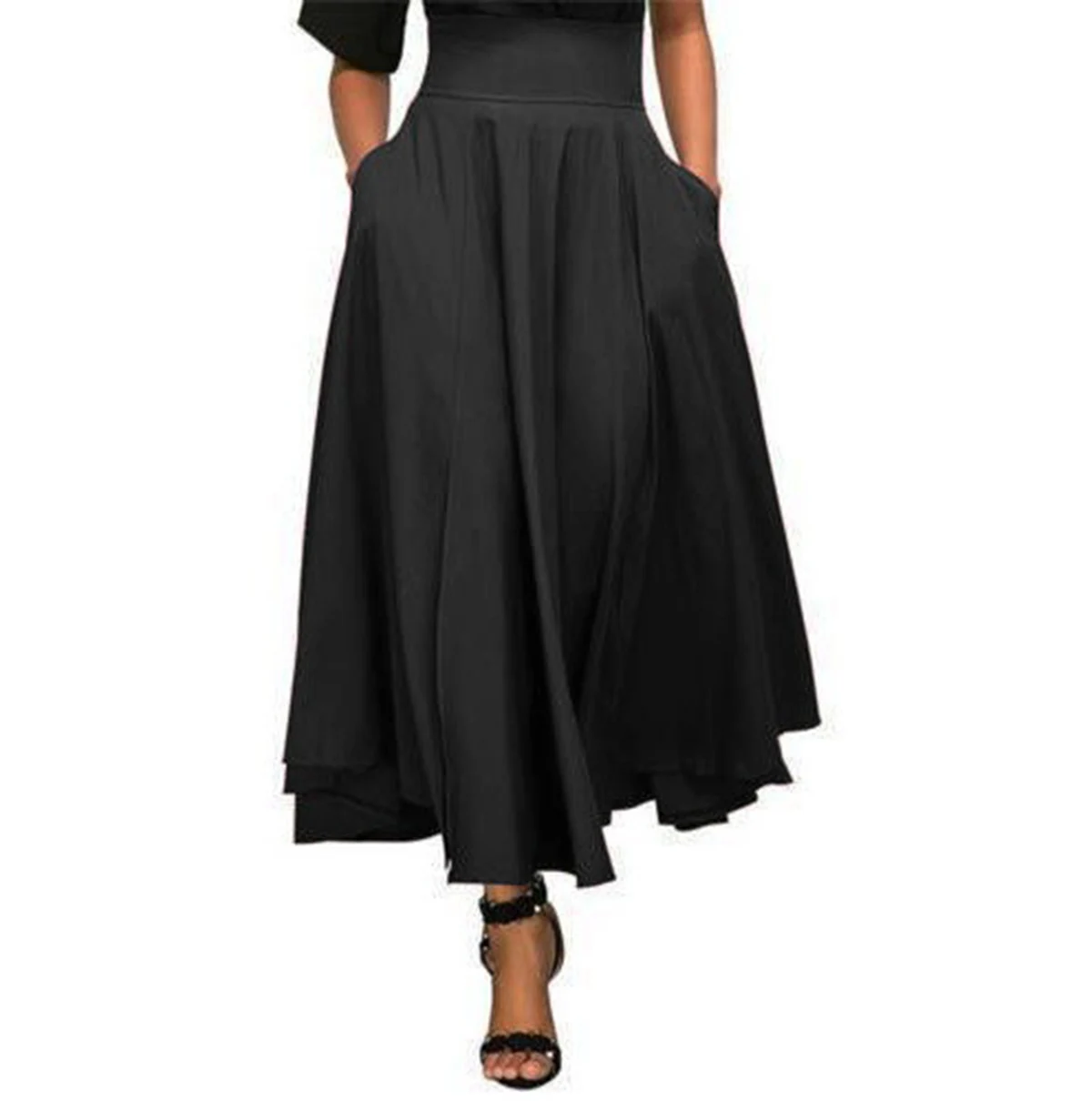 Mode Effen Kleur Grote Swing Vrouwen Rok Lange Rok Autumn Wilde Hoge Taille Strik Slanke Rokken