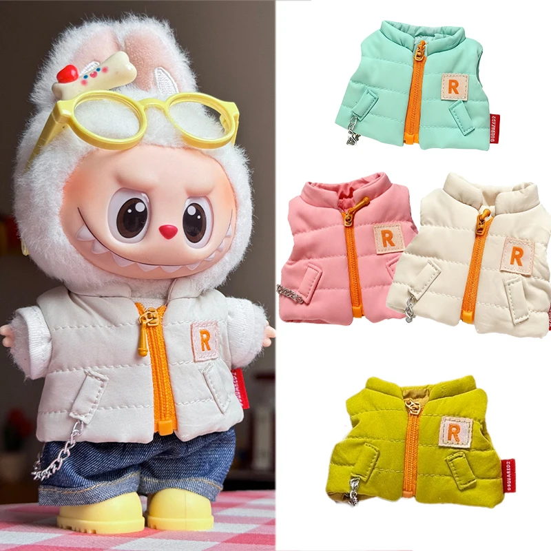 

For 15 17cm Labubu Doll Solid Color Winter Down Vest With Jeans Shoes Clothing Color Blocking T-Shirt Outfit Clothes Accessories