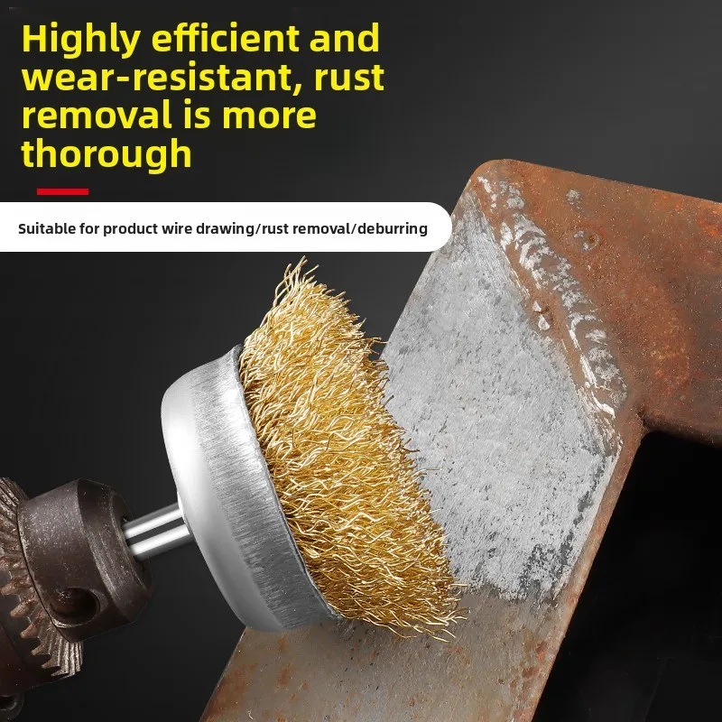 Wire Wheel Grinding Head with Handle Electric Wire Brush Head Bowl-Shaped Metal Polishing and Rust Removal Woodworking Tool