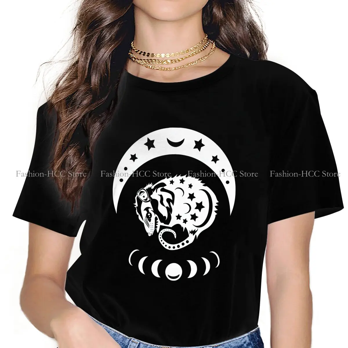 Picture 6: Cute Opossum Mouse Polyester TShirt for Women Witchy Soft Summer Tee T Shirt Novelty