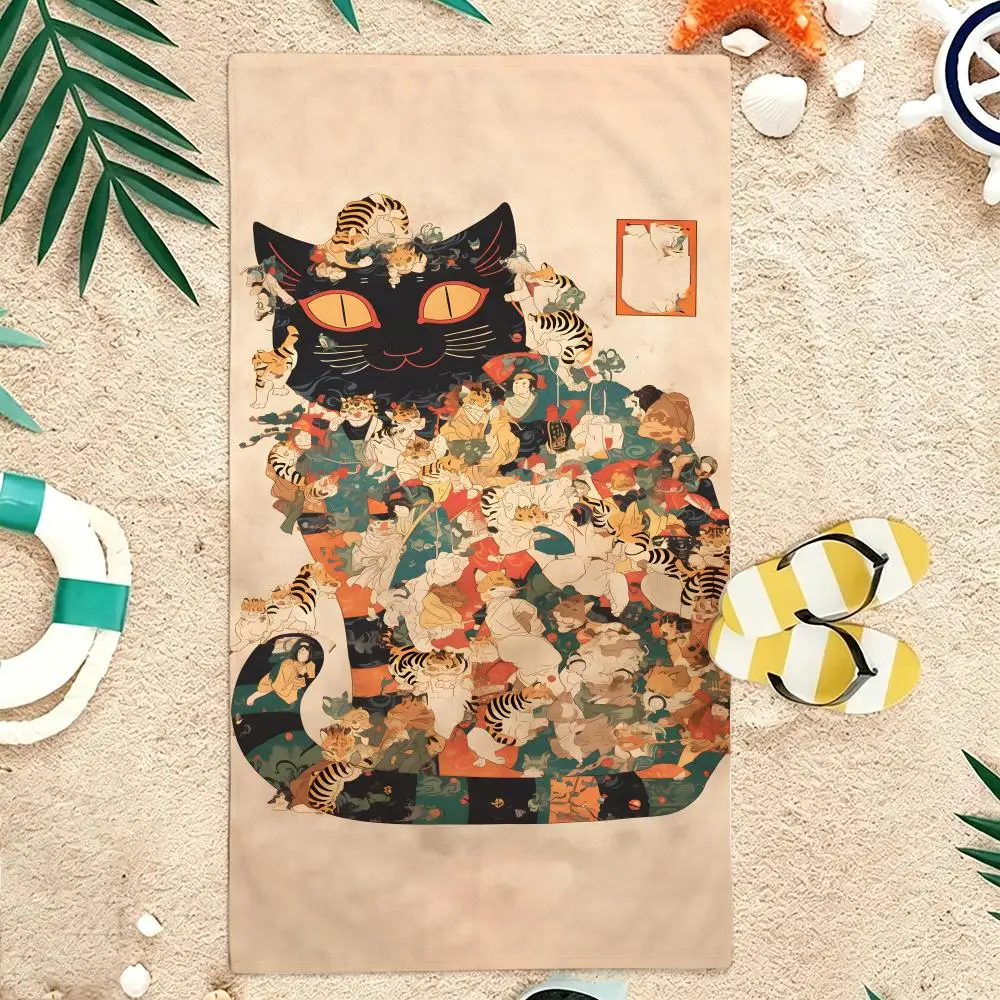Retro Ukiyo e combination Towel Microfiber soft Beach Towel for Travel Fitness Sauna Bathing Camping