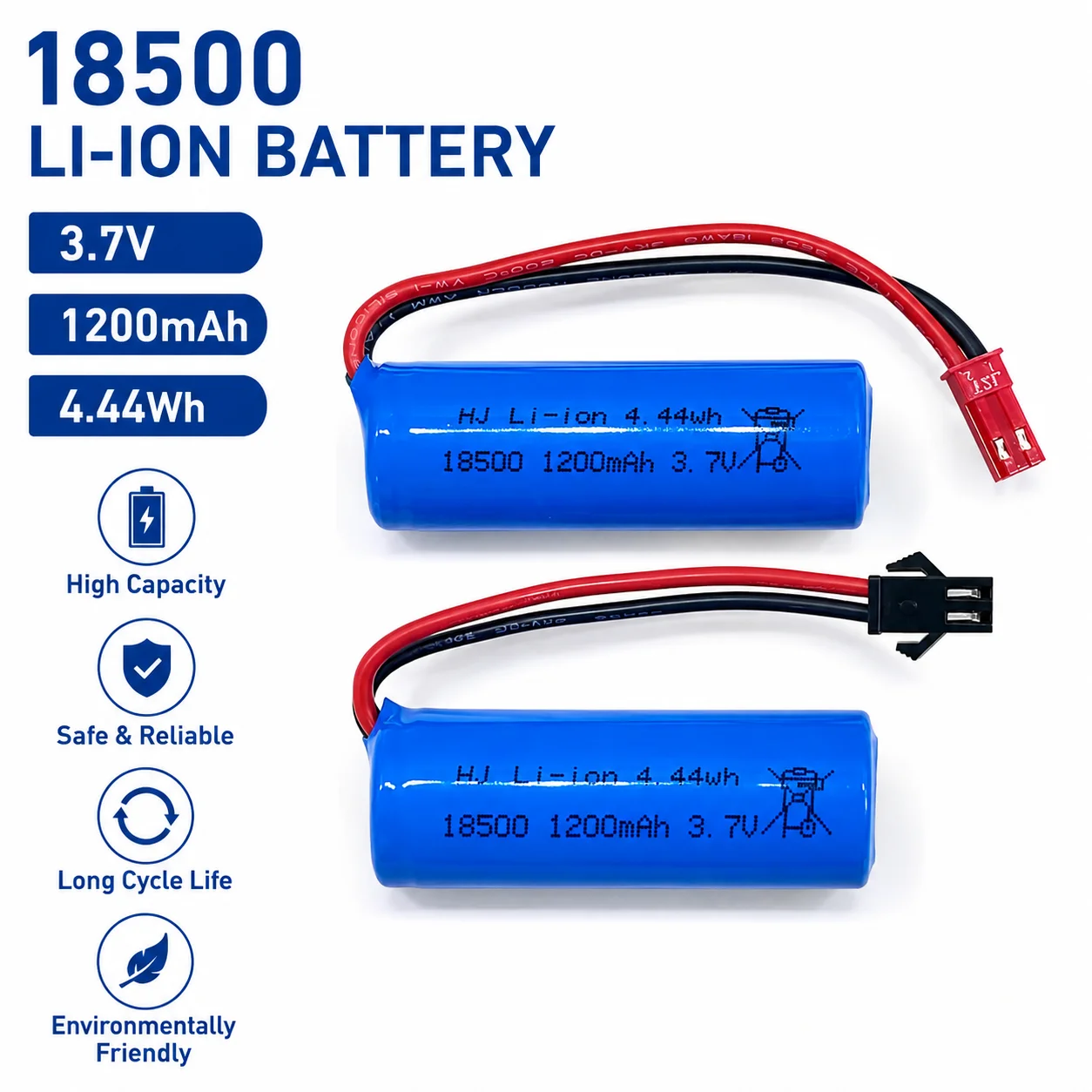18500 1200mAh 3.7V Li-ion Rechargeable Battery 15C with JST SM Plug for RC Models and Wireless Devices