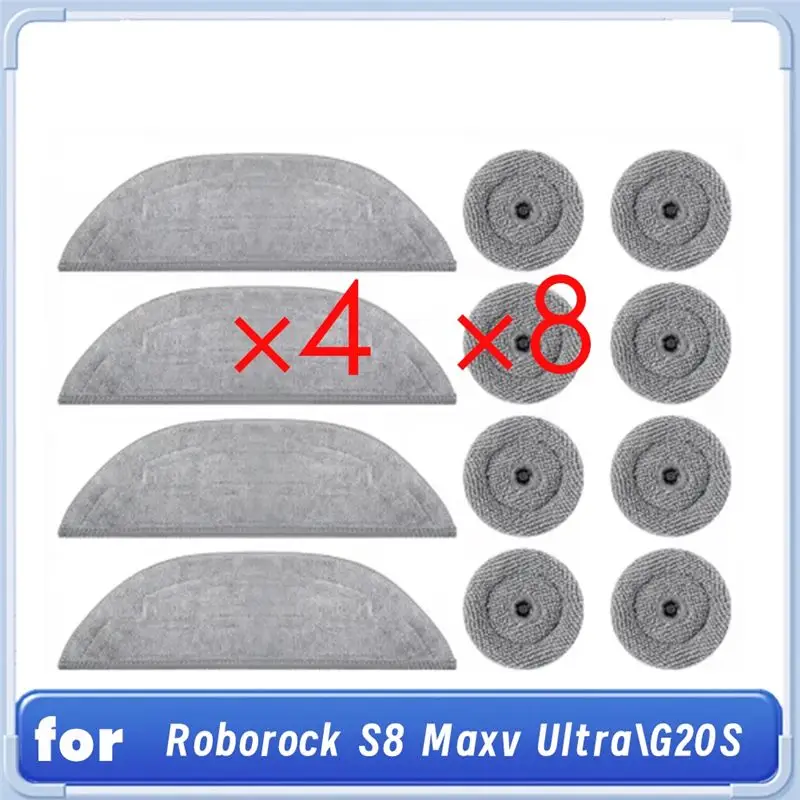 AEE4-Mop Pads Refills For Roborock S8 Maxv Ultra/ G20S Robot Vacuum Antibacterial Shock Mop Cloth Round Rag