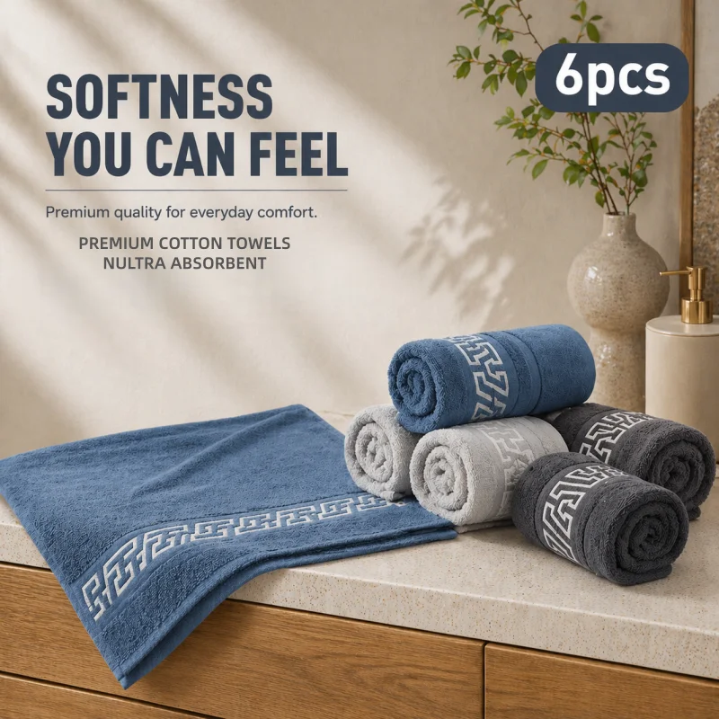 

6-Piece Skin-Friendly Towel Set: Soft, Fluffy, and Ultra-Absorbent—Perfect for Daily Showers, Gym Workouts, and Sports