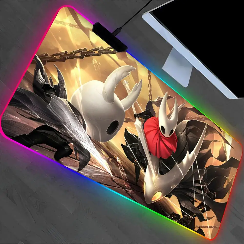 

Cool Hollow Knight Mouse Pad Laptop Mat Gaming RGB Anime Mousepad Backlit Gamer Girl Cartoon Table Pads Deskpad