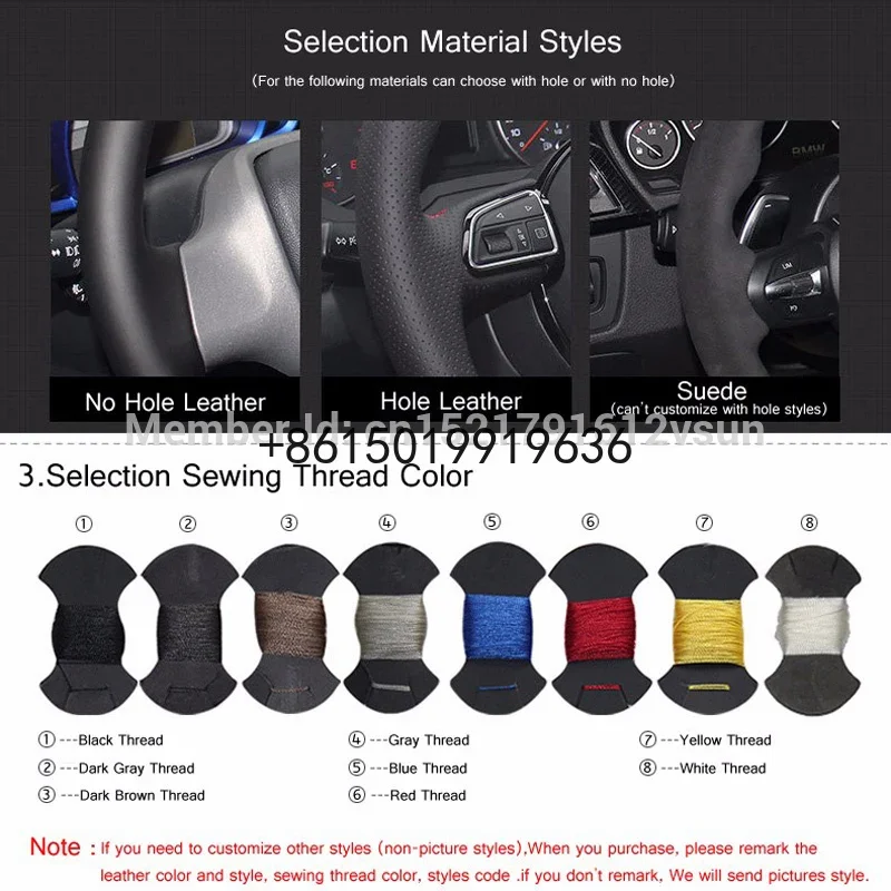 For KIA K5 DL3 2020-21 Steering Wheel Cover DIY Hand Sewn Black Suede Car Accessories