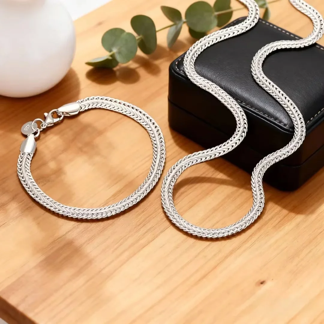 New Luxury 925 Sterling Silver Pretty 6mm Geometry Bracelets Neckalces Jewelry Set For Women Man Wedding Designer Fashion Gifts
