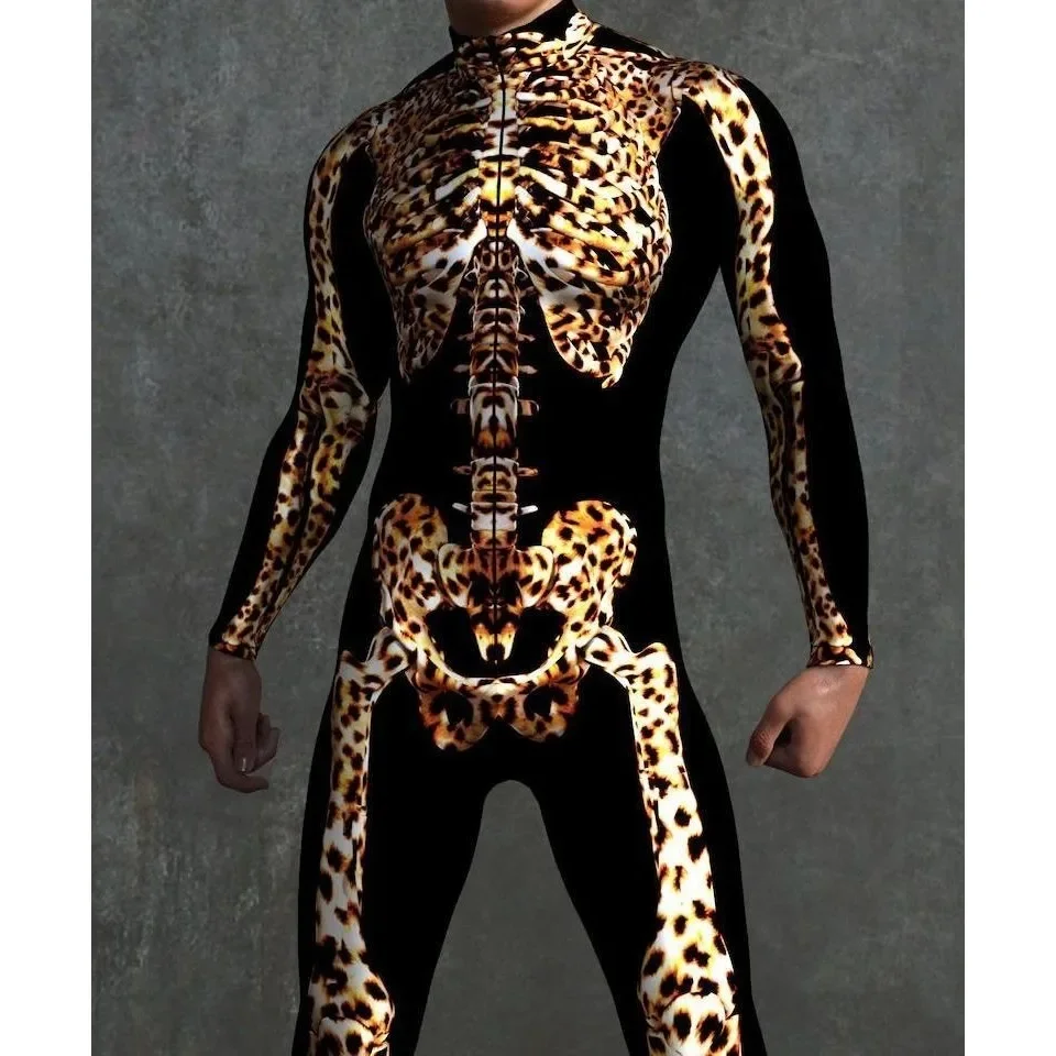 Unisex Skull Punk 3D Digital Printing Halloween Party Role Play Outfit Women Men Cosplay Costume Carnival Jumpsuit