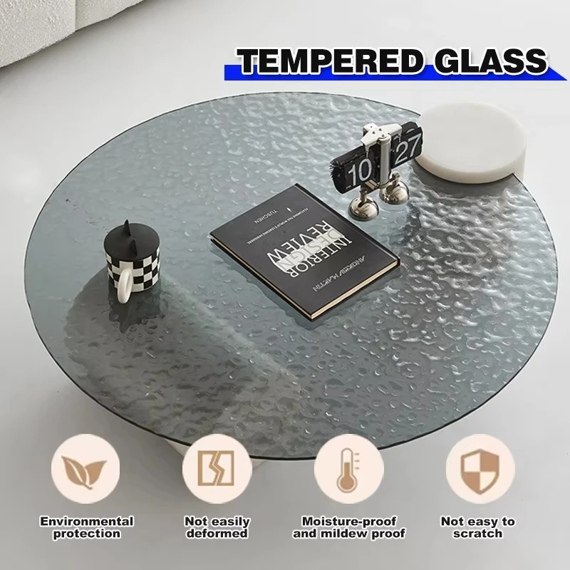 Meja Kopi Kaca Temper Berkualitas Tinggi Ruang Tamu Meja Bundar Rumah Tangga Kombinasi Meja Tengah Modern dengan Alas Marmer