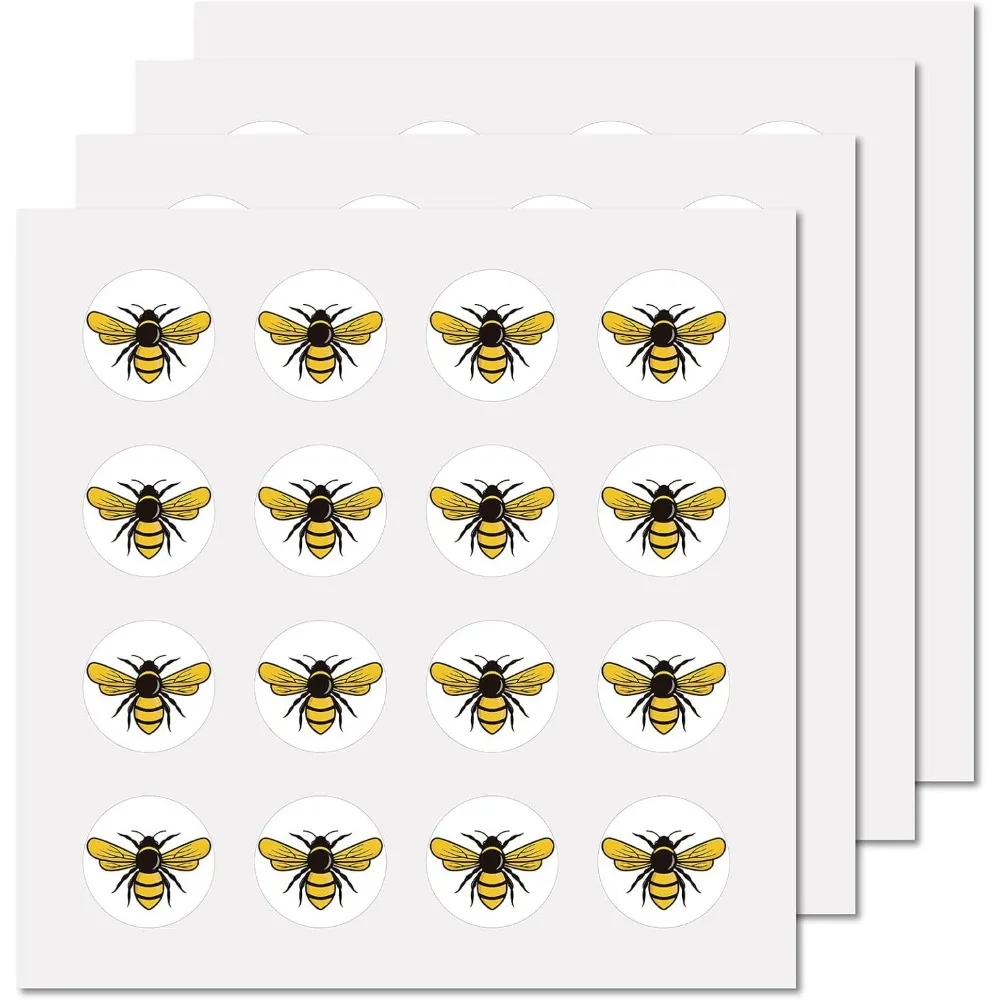 128Pcs Bee Planner Stickers Cartoon Vinyl Decal Self-Adhesive Waterproof Sticker Round Bulk Yellow Stickers for Water Bottles