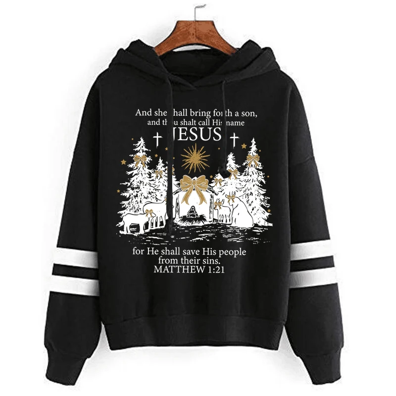 Women\'s Jesus Christmas Hoodies Nativity Scene Bible Nativity Gifts Pullover Vintage Long Sleeve Christian Christmas Sweatshirts