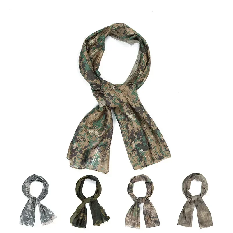 Outdoor Tactical Scarf Camouflage Mesh Neck Scarf Face Mask Head Wrap Breathable Camping Hunting Hiking Scarves Clothes