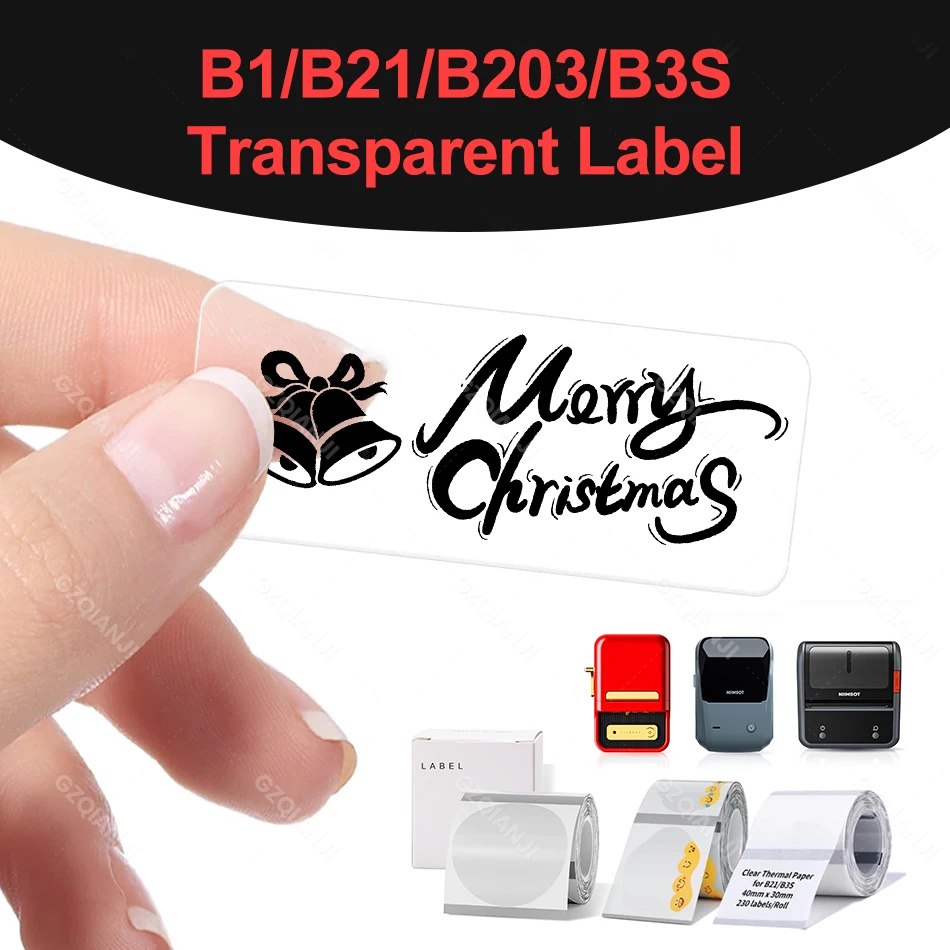 B21 Transparent Label Paper Roll Clear Name Sticker Waterproof Self Adhesive Barcode for Niimbot B1 B3S Label Printer 30-50mm