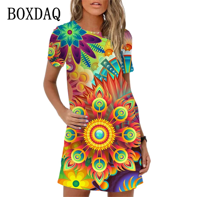 

Oversized Spring Women Dresses Summer Beach Mini Dress 2024 New Casual Clothing Short Sleeve 3D Gradient Printing Women Sundress