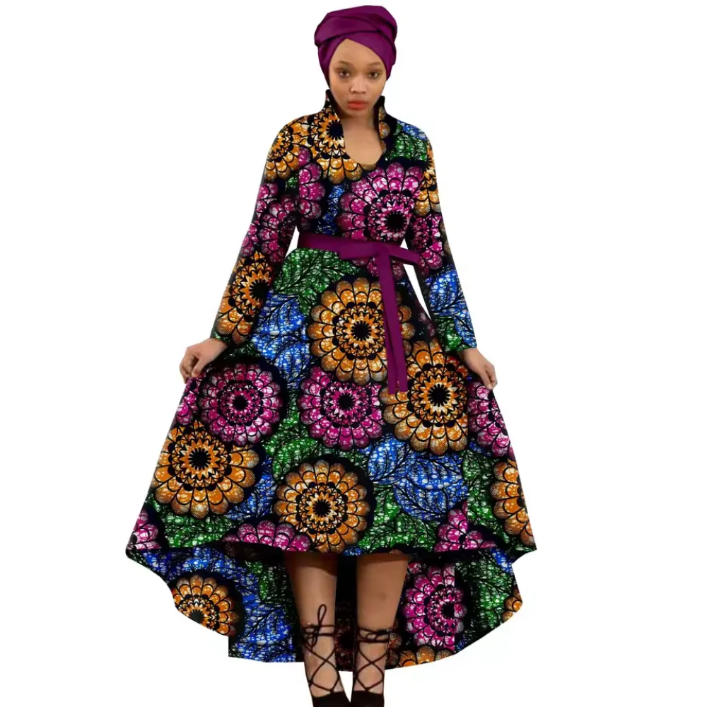 

African Plus Size Eco-Friendly Dresses for Women Bazin Riche Dashiki Ankara Print Formal A-line Long Skirt Belt Elegant Causal