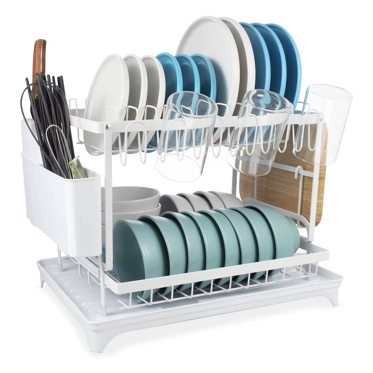 

New 2-Tier Detachable and Foldable Dish Drying Rack,Large Capacity Dish Drying Organiser with Drainboard, Kitchen Cutlery Organi