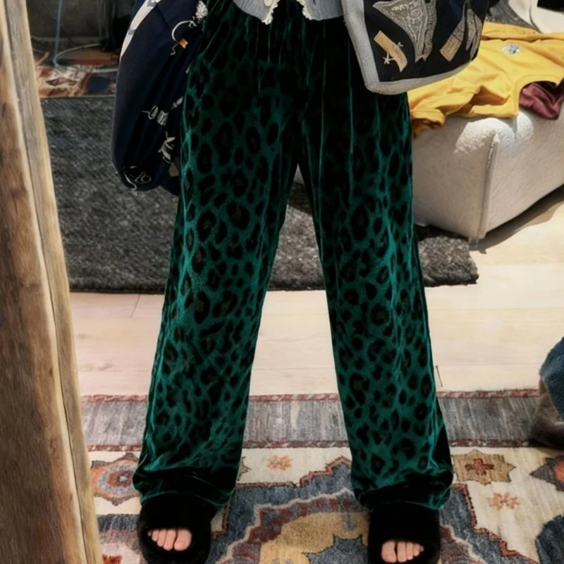 

Корейские модные мягкие брюки с леопардовым принтом, женские весенние новые повседневные женские брюки до щиколотки с высокой талией, свободные прямые брюки