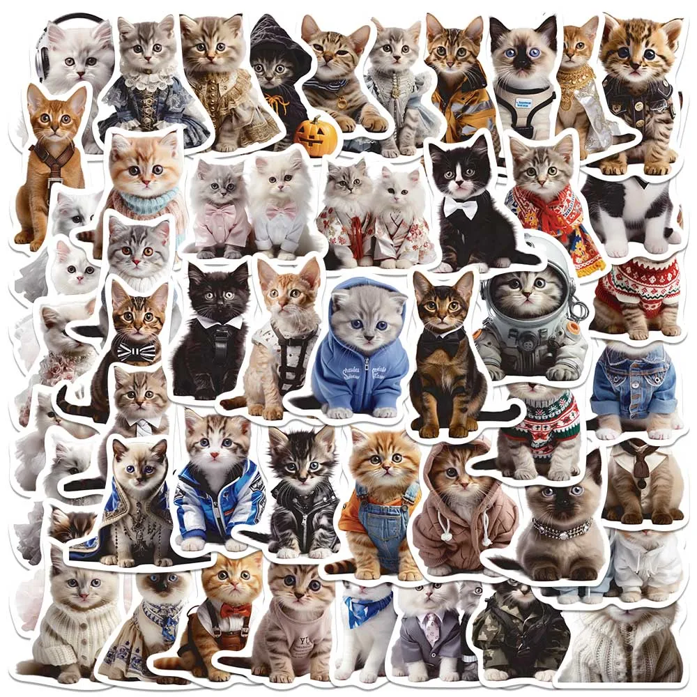 50PCS Cute 3D Cat Kitty in Suit Kawaii DIY Stickers Waterproof Skateboard Laptop Phone Diary Car Vinyl PVC Decoration Stickers