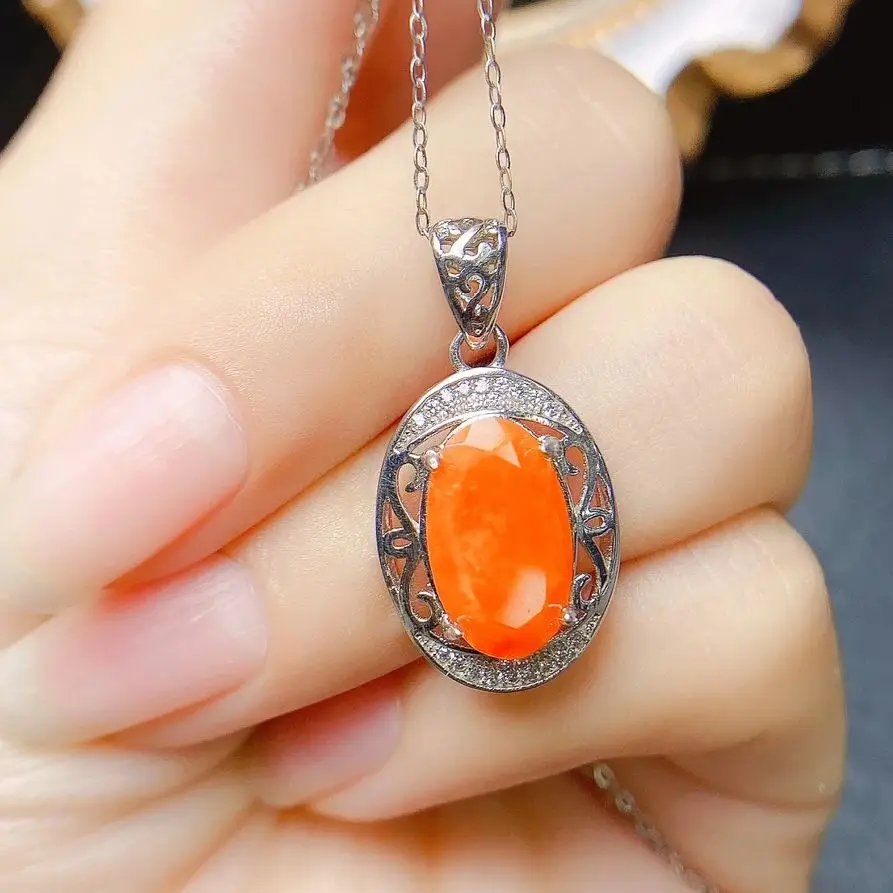 AAA VVS Genuine Red Orange Fire Opal Pendant 925 Sterling Silver Natural Opal Necklace For Women Engagement Birthday Gift