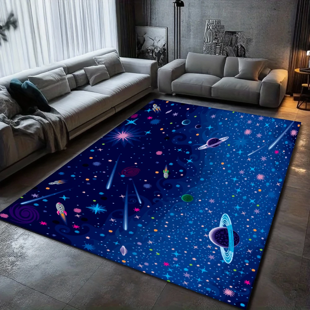 Cartoon Space Planet Rocket Carpet Waterproof Kids Room Floor Mat Living Room Bedroom Aesthetic Decor Non Slip Home Rug